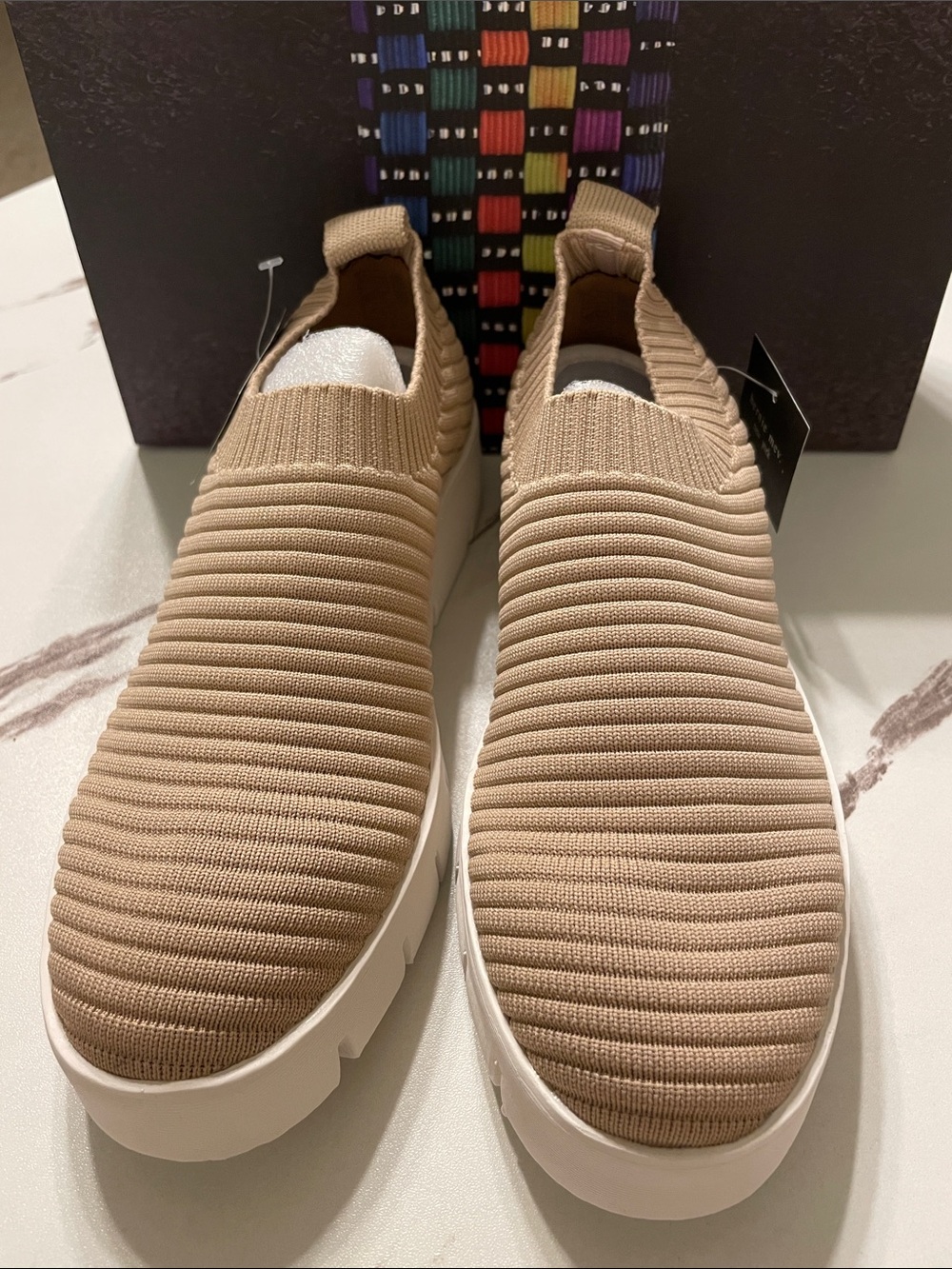 bernie mev. Knit Slip-On Platform Loafers - Tan